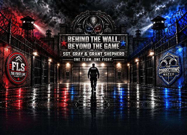 Behind the Wall, Beyond the Game partnership artwork featuring Sgt. Gray, Grant Shepherd, The First Line Supervisor and The Corrections Watch